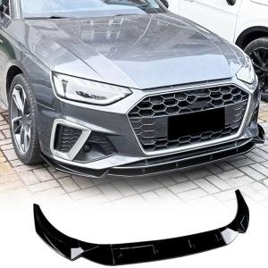 S4 Gloss Black Front Bumper Lip for Audi A4 S4 B9.5 Sline 2020-2024 3PCS | Lower Chin Spoiler Splitter Air Dam Body Kit Trim Tape-On No modification