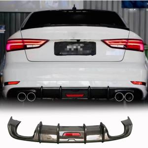 Audi A3 8V.5 Base Sedan Facelift 2017-2021 Rear Bumper Diffuser with LED Carbon Fiber