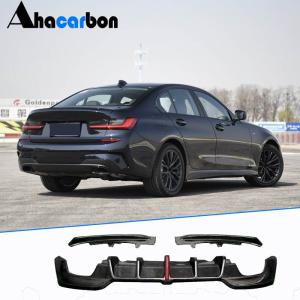 BMW 3 Series G20 G28 330i M Sport 2019-2022 Rear Bumper Diffuser with LED Carbon Fiber
