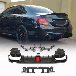 Mercedes Benz C Class W205 Sport C43 AMG Sedan 2014-2019 Carbon look PP Rear Bumper Diffuser with Exhaust Tips
