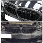 Real Carbon fiber Front Grill for BMW 3 Series G20 Sedan 330i M340i 2019-2022 Front Hood Grill Grille Cover Front Bumper Kidney Grill CoverTrim Body Kit (With Camera Hole)
