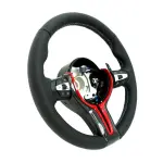 BMW Universal M Series F Series X3 F25 / X4 F26 / X5 F15 / X6 F16 & more Steel Fork Design Steering Wheel with Carbon Fiber trim cover Red/Blue (Paddles+Buttons+Carbon fiber Trim Cover+Flat Bottom)