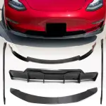 Tesla Model 3 2017-2022 Carbon Fiber Aero Body Kit(Front Lip, Side Skirts, Rear Diffuser & Trunk Spoiler)