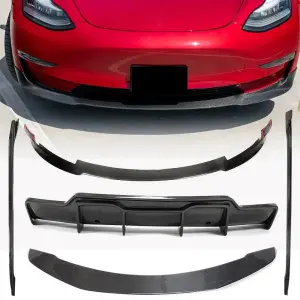Tesla Model 3 2017-2022 Carbon Fiber Aero Body Kit(Front Lip, Side Skirts, Rear Diffuser & Trunk Spoiler)