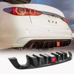Infiniti Q50 2018-2023 Rear Bumper Diffuser With LED Brake Light Glossy Black ABS