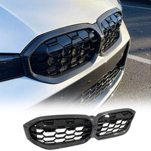 Real Carbon fiber Front Grill for BMW 3 Series G20 Sedan 320i 330iLCI 2023-2025 Front Hood Grill Grille Cover Front Bumper Kidney Grill CoverTrim Body Kit (With Camera Hole)
