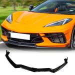 Gloss Black Front Bumper Lip for Chevrolet Corvette Stingray C8 2020-2024 | Fiberglass Front Chin Spoiler Splitter Protector Air Dam 2pcs/Set