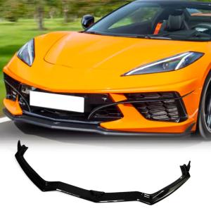 Gloss Black Front Bumper Lip for Chevrolet Corvette Stingray C8 2020-2024 | Fiberglass Front Chin Spoiler Splitter Protector Air Dam 2pcs/Set