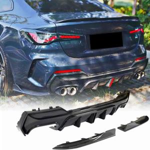 G22 Carbon Fiber Rear Diffuser Compatible with BMW 4 Series G22 G23 430i M440i 2021-2026 Lower Bumper Lip Spoiler Body Kit(with Splitters and LED)
