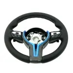 BMW Universal M Series F Series X3 F25 / X4 F26 / X5 F15 / X6 F16 & more Steel Fork Design Steering Wheel with Carbon Fiber trim cover Red/Blue (Paddles+Buttons+Carbon fiber Trim Cover+Flat Bottom)