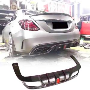 W205 Carbon Fiber Rear Diffuser Compatible with Mercedes Benz C Class W205 C300 C350 C400 C43 C63 AMG Sedan 2015-2021Under Bumper Chin Diffuser Lip Splitter with Light