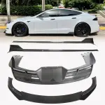 Tesla Model S 2021-2023 Front Bumper Lip Side Skirts Rear Diffuser Carbon Fiber