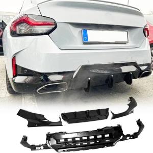 Gloss Black Rear Bumper Diffuser Compatible with BMW 2 Series G42 M Sport 2021-2023 ABS Lower Bumper Lip Spoiler Body Kit Factory Outlet with Exhaust Pipe