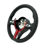 BMW Universal M Series F Series X3 F25 / X4 F26 / X5 F15 / X6 F16 & more Steel Fork Design Steering Wheel with Carbon Fiber trim cover Red/Blue (Paddles+Buttons+Carbon fiber Trim Cover+Flat Bottom)
