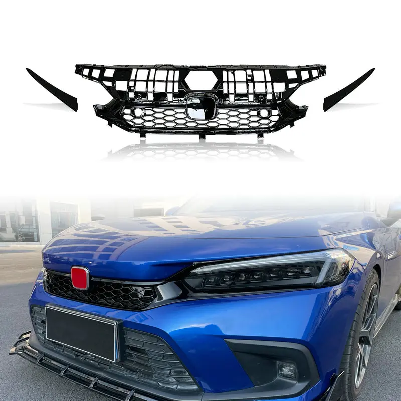 Honda Civic Gen 11 FL1 TR Type front grill (Gloss black, Hatchback)